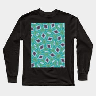 Teal, Green and Dark Gray Star Shaped Pattern with Diamonds - WelshDesignsTP003 Long Sleeve T-Shirt